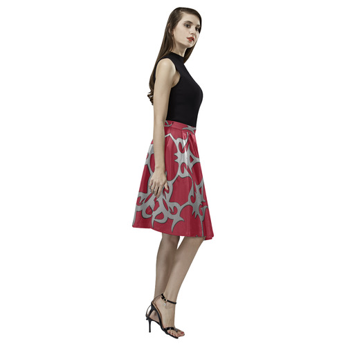 Red Ethnic Melete Pleated Midi Skirt (Model D15)
