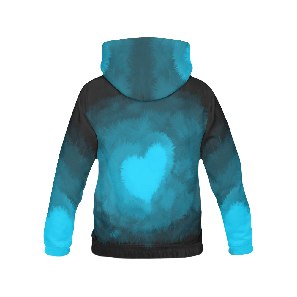 Blue Fluffy Heart, Valentine All Over Print Hoodie for Men (USA Size) (Model H13)