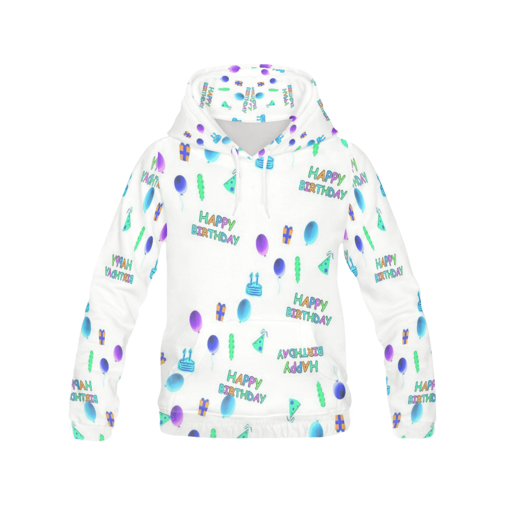 happy Birthday, white All Over Print Hoodie for Women (USA Size) (Model H13)