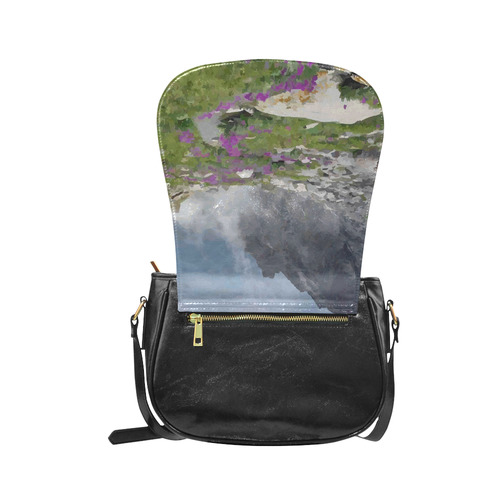 Floral Mountain Landscape Purple Flowers Classic Saddle Bag/Large (Model 1648)