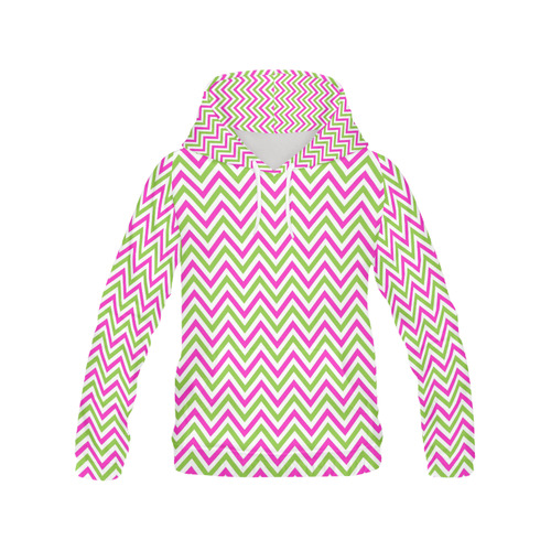Pink Green White Chevron All Over Print Hoodie for Women (USA Size) (Model H13)