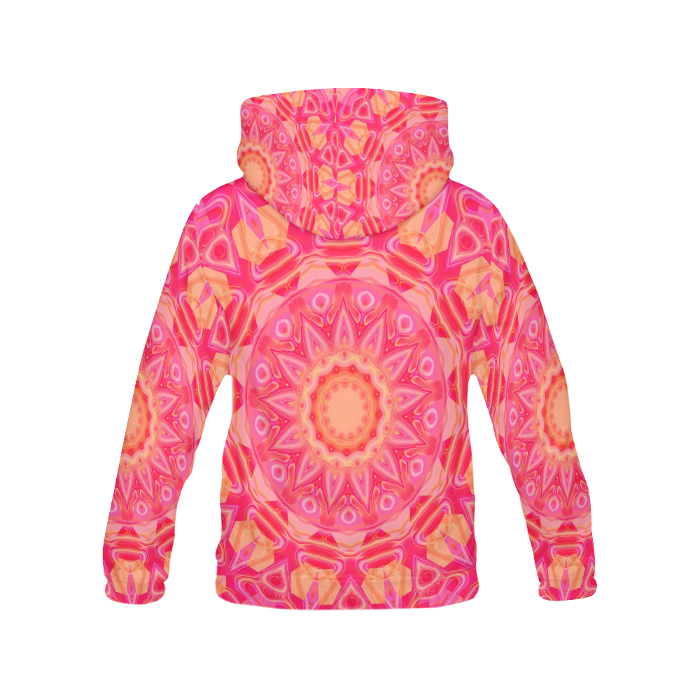 Pink Orange and Rose Abstract Flower All Over Print Hoodie for Women (USA Size) (Model H13)