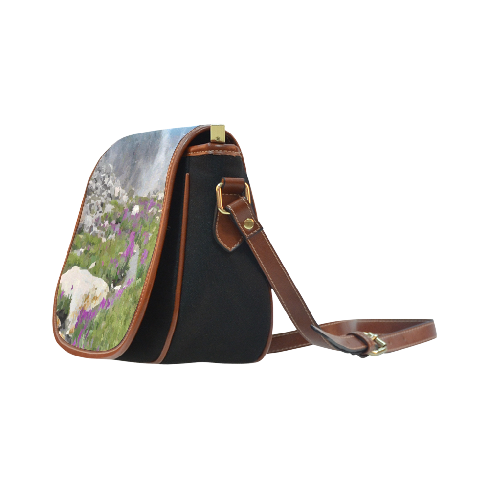 Floral Mountain Landscape Purple Flowers Saddle Bag/Small (Model 1649)(Flap Customization)