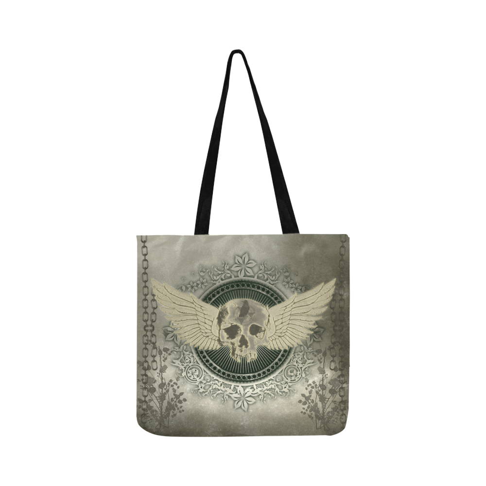 Skull with wings and roses on vintage background Reusable Shopping Bag Model 1660 (Two sides)