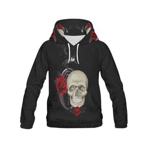 Gothic Skull With Raven And Roses All Over Print Hoodie for Men (USA Size) (Model H13)