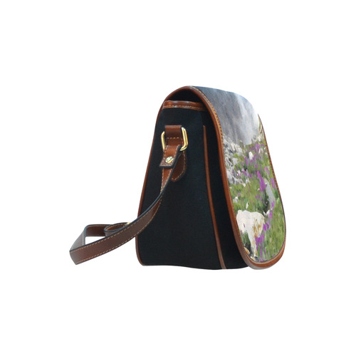 Floral Mountain Landscape Purple Flowers Saddle Bag/Small (Model 1649)(Flap Customization)