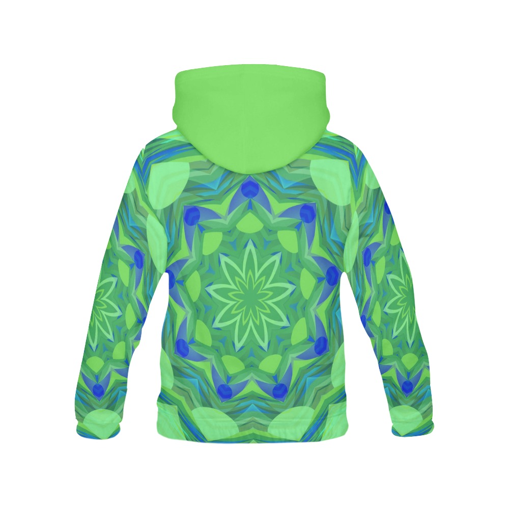 Blue and Green Abstract Floral Angelfish All Over Print Hoodie for Women (USA Size) (Model H13)