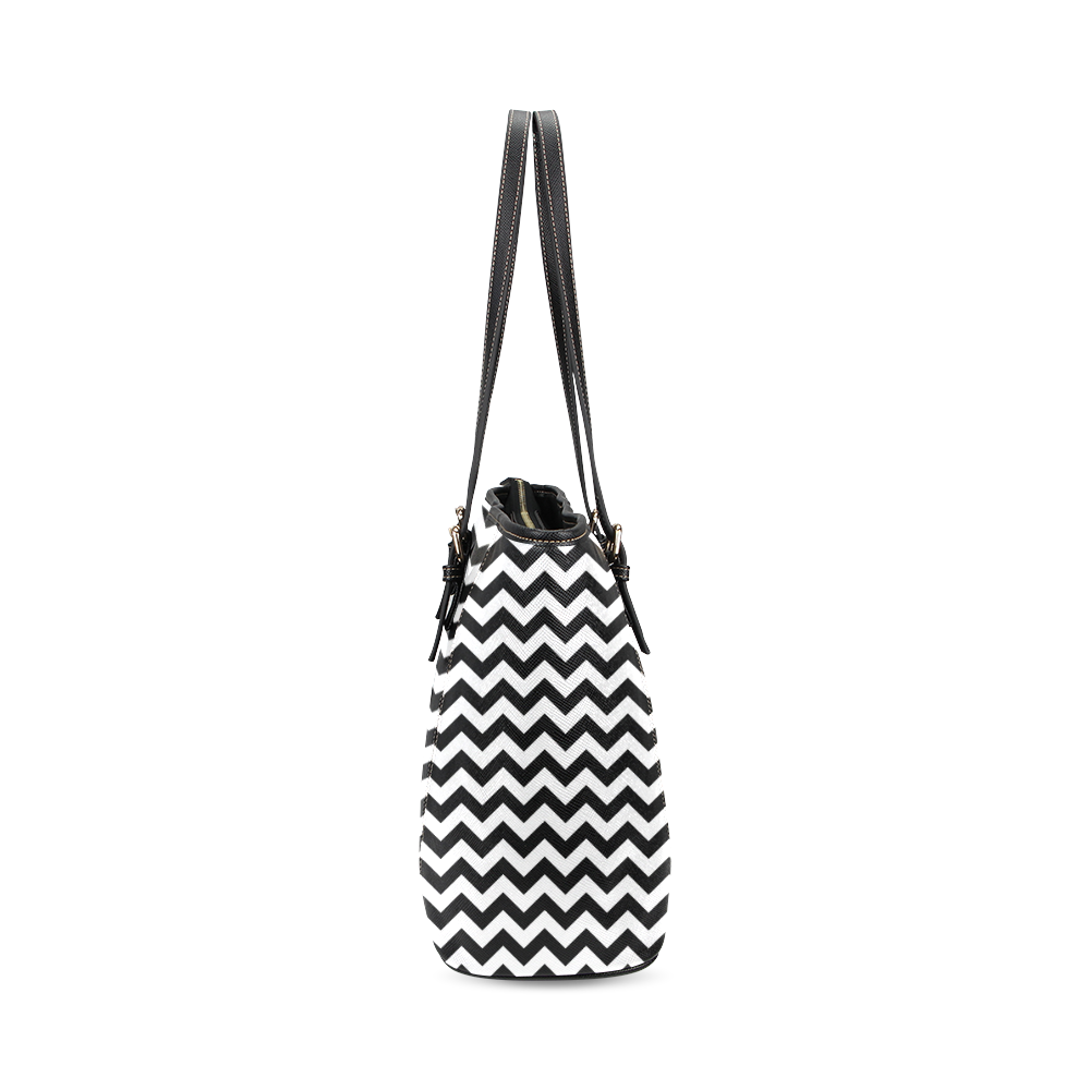 Black Chevron Leather Tote Bag/Small (Model 1640)