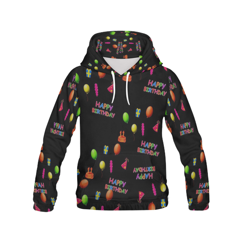 happy birthday, black All Over Print Hoodie for Women (USA Size) (Model H13)