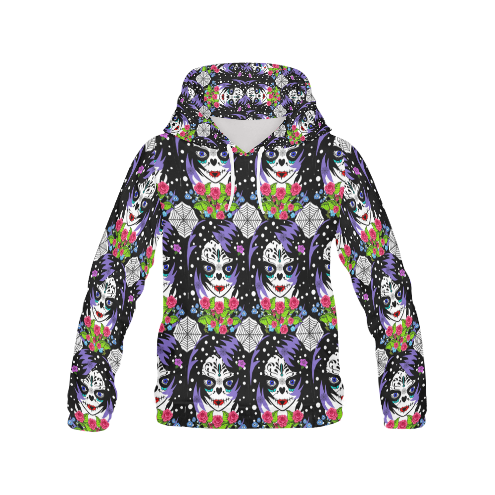 emo sugarskull All Over Print Hoodie for Women (USA Size) (Model H13)