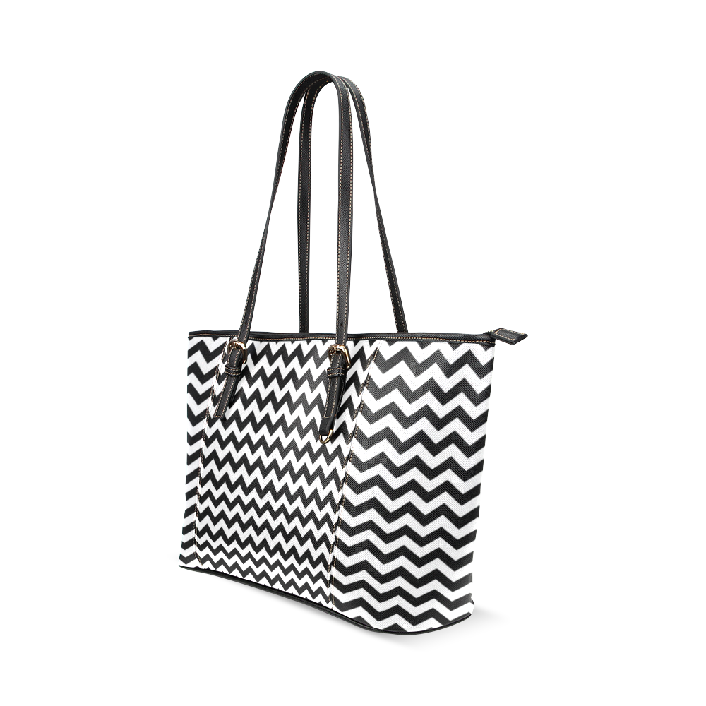 Black Chevron Leather Tote Bag/Small (Model 1640)