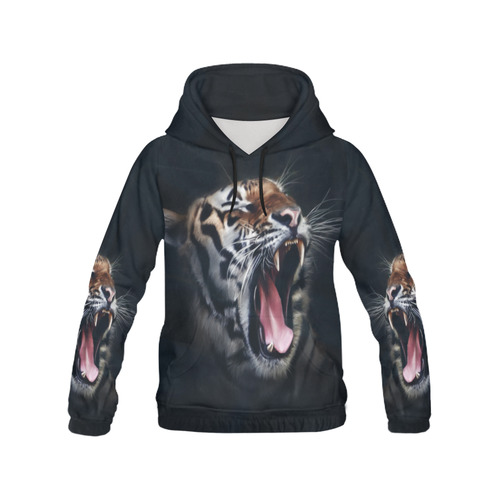 A painted glorious roaring Tiger Portrait All Over Print Hoodie for Women (USA Size) (Model H13)