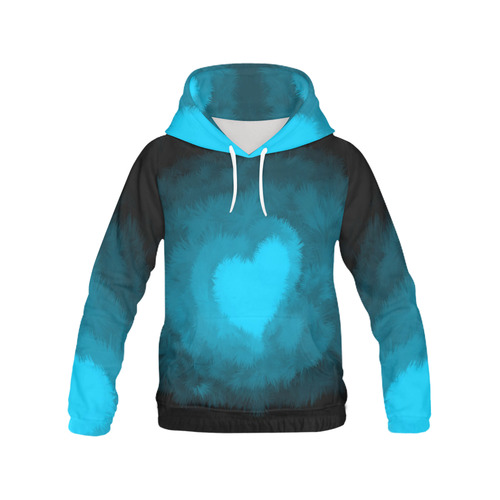 Blue Fluffy Heart, Valentine All Over Print Hoodie for Men (USA Size) (Model H13)