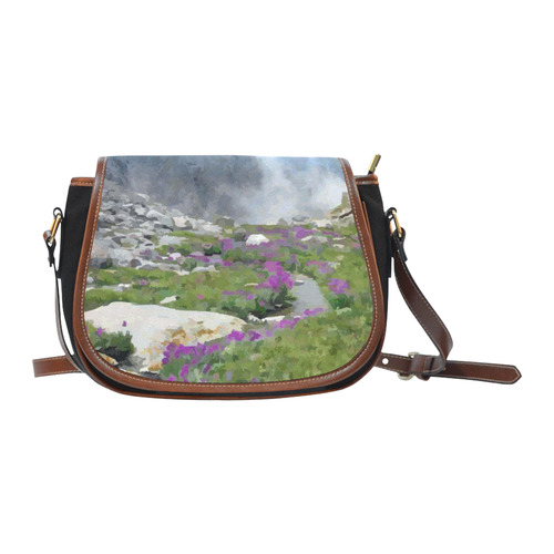 Floral Mountain Landscape Purple Flowers Saddle Bag/Small (Model 1649)(Flap Customization)