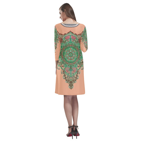 green embroidery by Sandrine Kespi Rhea Loose Round Neck Dress(Model D22)