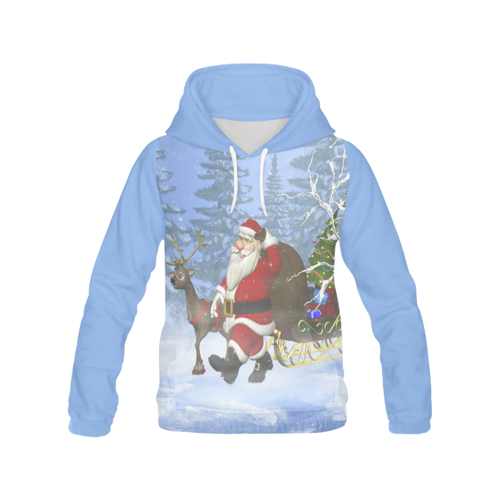 Santa and his Reindeer in the forest Christmas All Over Print Hoodie for Women (USA Size) (Model H13)