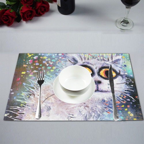 Cat and colored rain副本 Placemat 12’’ x 18’’ (Set of 4)