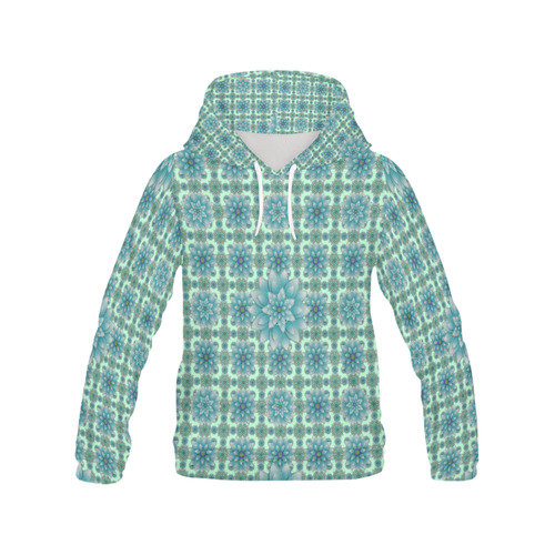 Happiness Turquoise Lotus pattern All Over Print Hoodie for Women (USA Size) (Model H13)