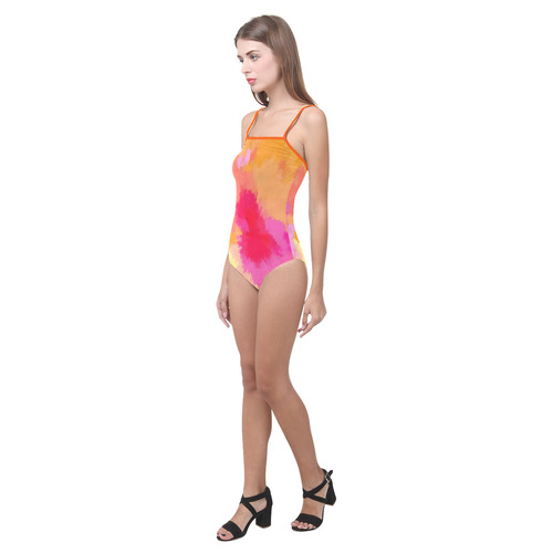 Pink, Orange and Yellow Watercolors Strap Swimsuit ( Model S05)