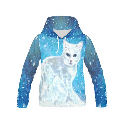 Abstract cute white cat All Over Print Hoodie for Women (USA Size) (Model H13)