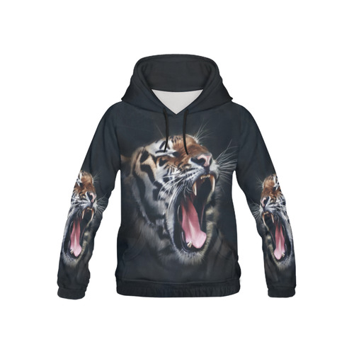 A painted glorious roaring Tiger Portrait All Over Print Hoodie for Kid (USA Size) (Model H13)
