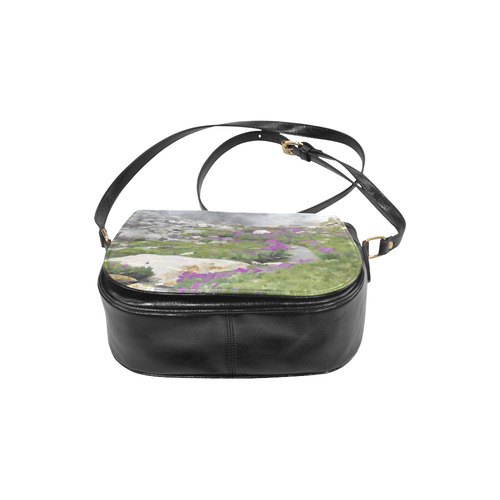 Floral Mountain Landscape Purple Flowers Classic Saddle Bag/Large (Model 1648)