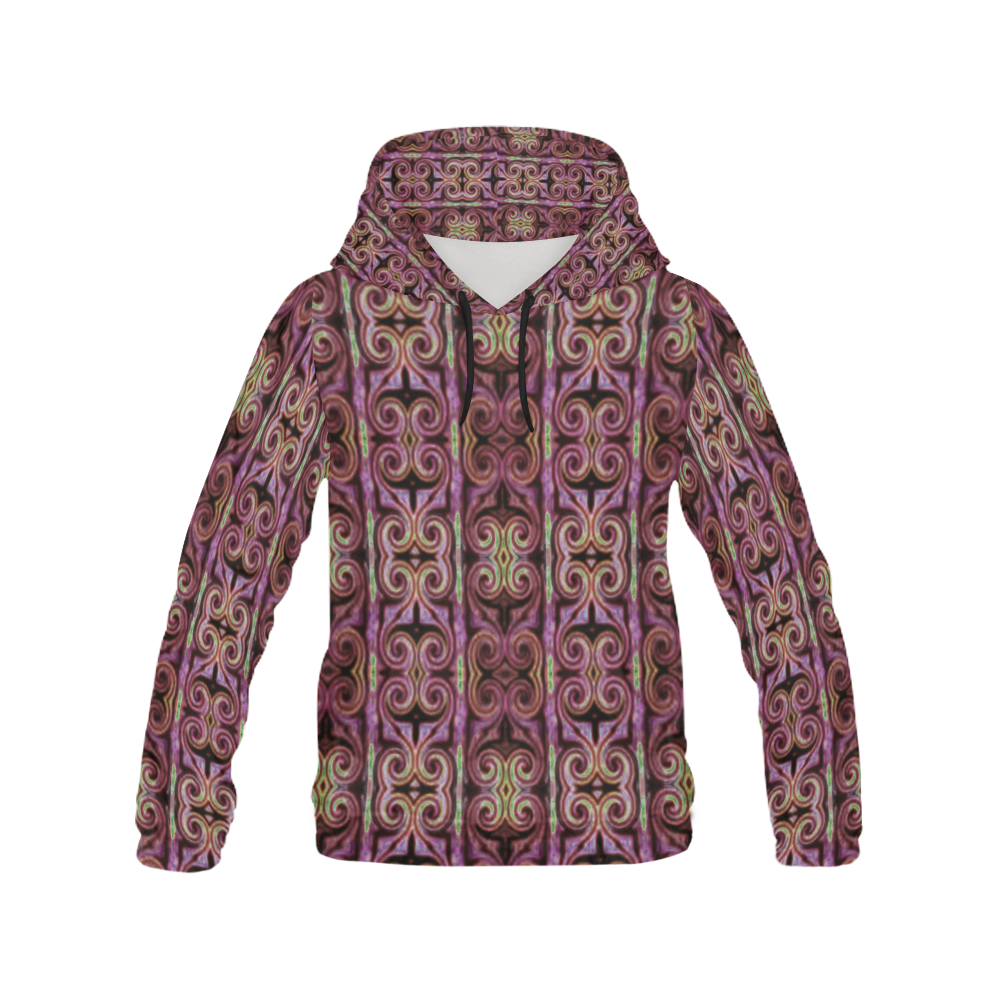 Multicolored Maroon All Over Print Hoodie for Women (USA Size) (Model H13)
