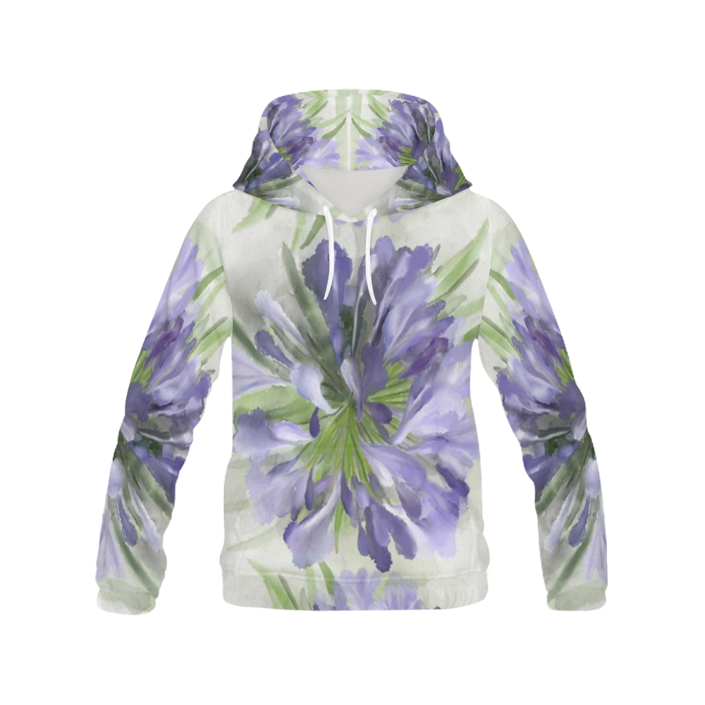 3 Delicate Purple Flowers, floral watercolor All Over Print Hoodie for Women (USA Size) (Model H13)