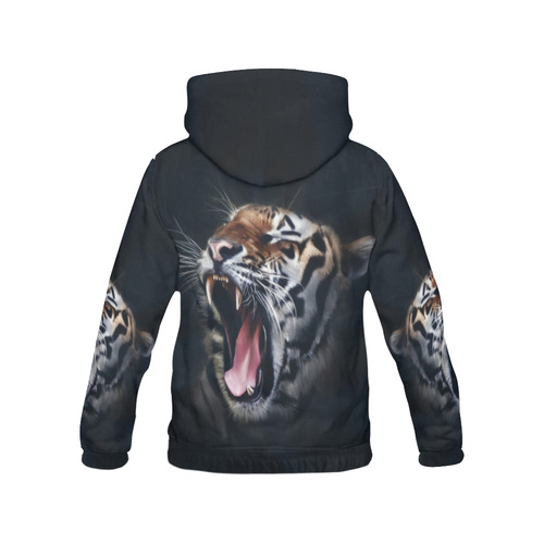 A painted glorious roaring Tiger Portrait All Over Print Hoodie for Women (USA Size) (Model H13)