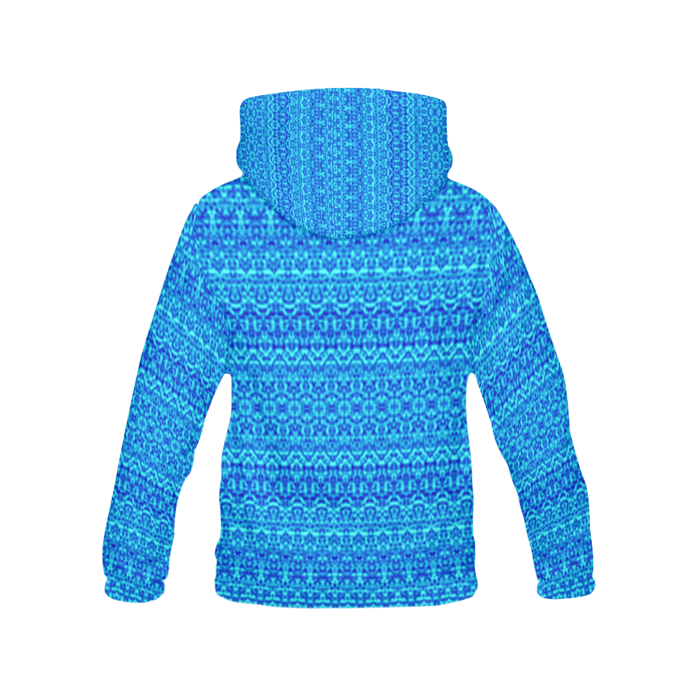 Abstract Blue Damask All Over Print Hoodie for Women (USA Size) (Model H13)