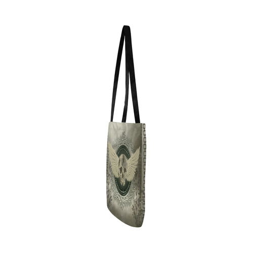 Skull with wings and roses on vintage background Reusable Shopping Bag Model 1660 (Two sides)
