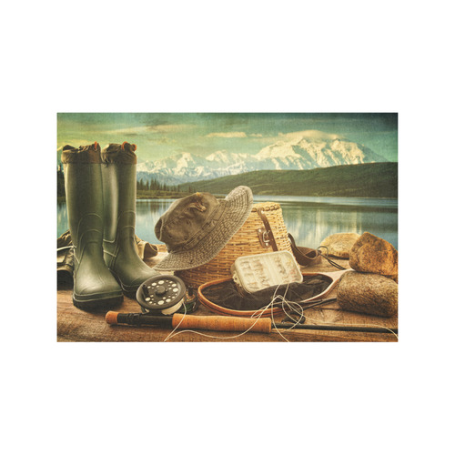 fishing equipment on deck with beautiful view of a Placemat 12’’ x 18’’ (Set of 4)