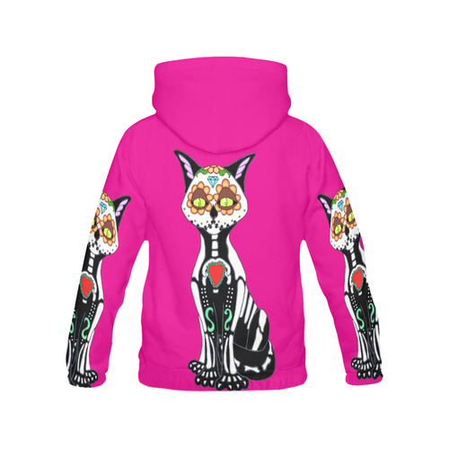 Sugar Skull Cat Pink All Over Print Hoodie for Women (USA Size) (Model H13)