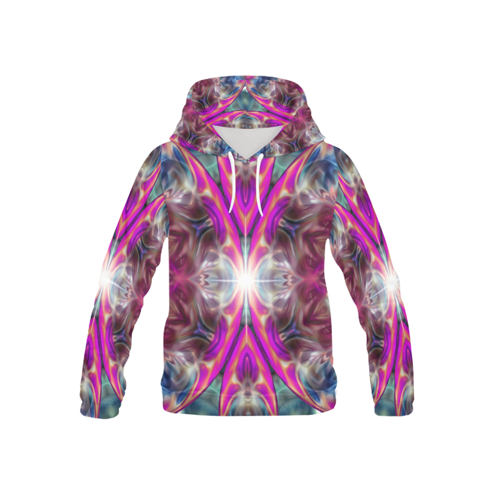 Apophysis Fractal Kaleidoscope Mirror pink blue All Over Print Hoodie for Kid (USA Size) (Model H13)