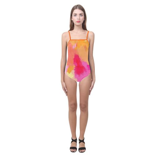 Pink, Orange and Yellow Watercolors Strap Swimsuit ( Model S05)