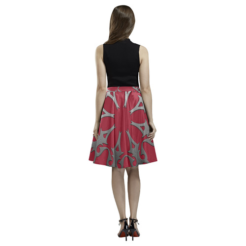 Red Ethnic Melete Pleated Midi Skirt (Model D15)