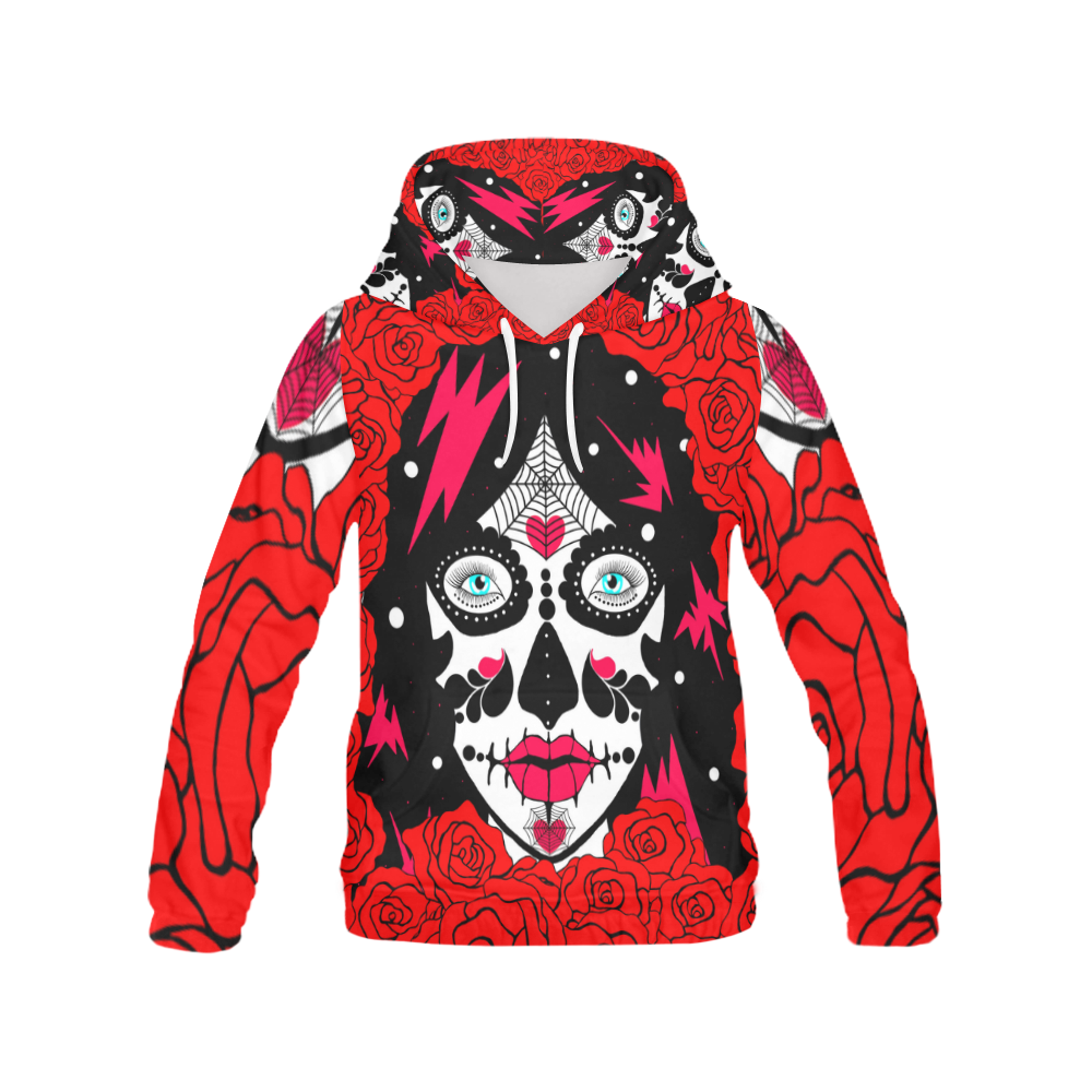 red roses sugarskull large All Over Print Hoodie for Women (USA Size) (Model H13)