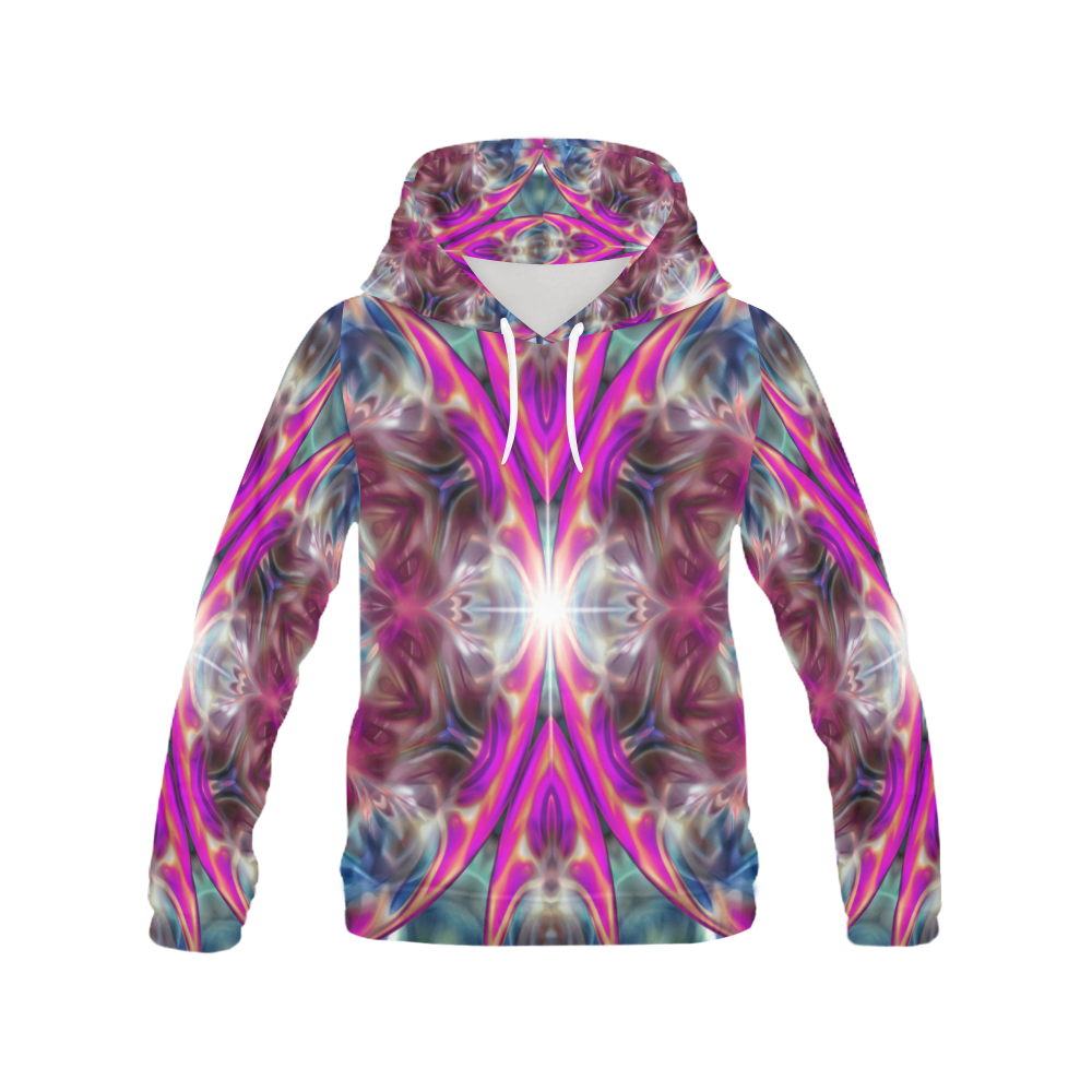 Apophysis Fractal Kaleidoscope Mirror pink blue All Over Print Hoodie for Women (USA Size) (Model H13)