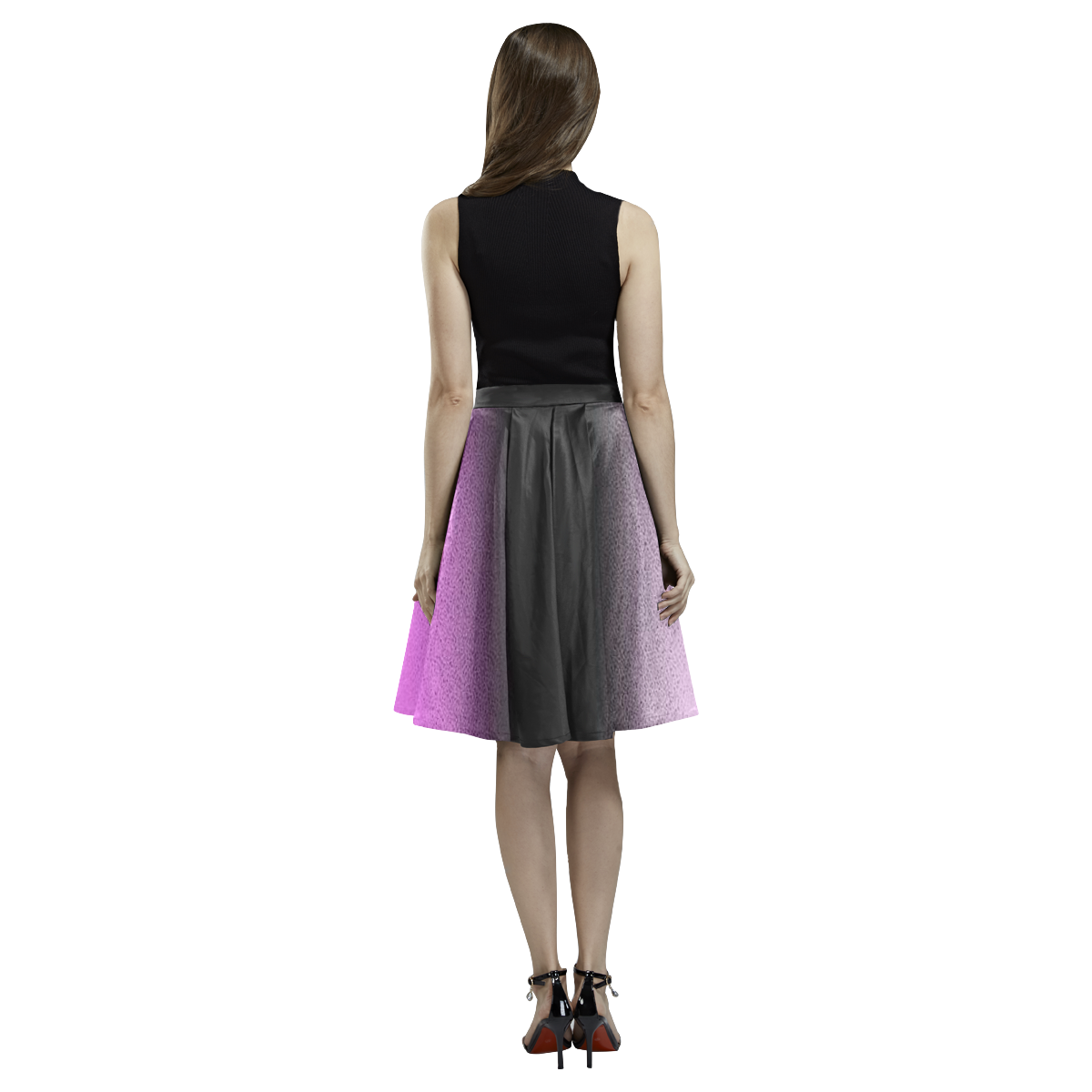 Night Pink Neon Melete Pleated Midi Skirt (Model D15)