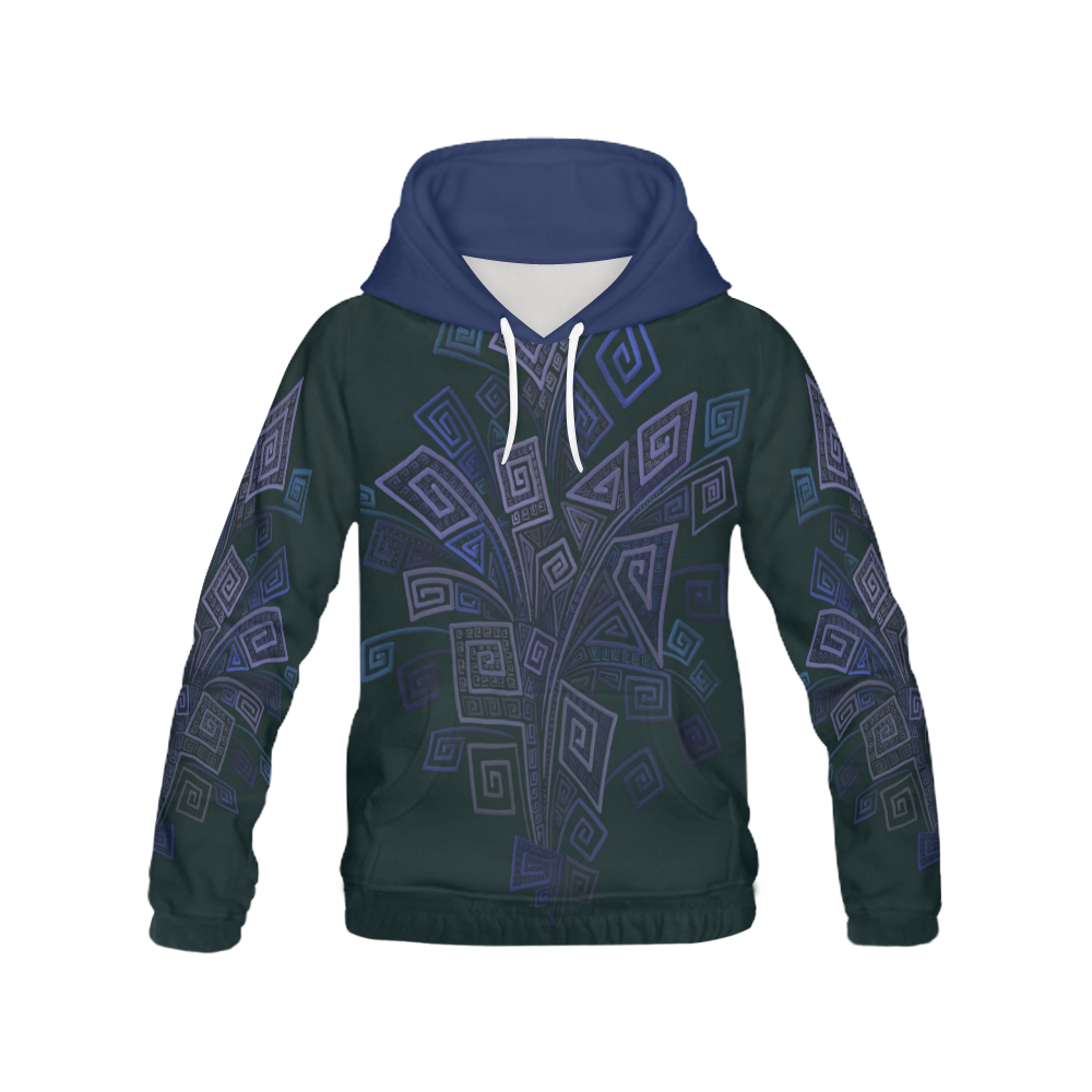Psychedelic 3D Square Spirals - blue and purple All Over Print Hoodie for Men (USA Size) (Model H13)