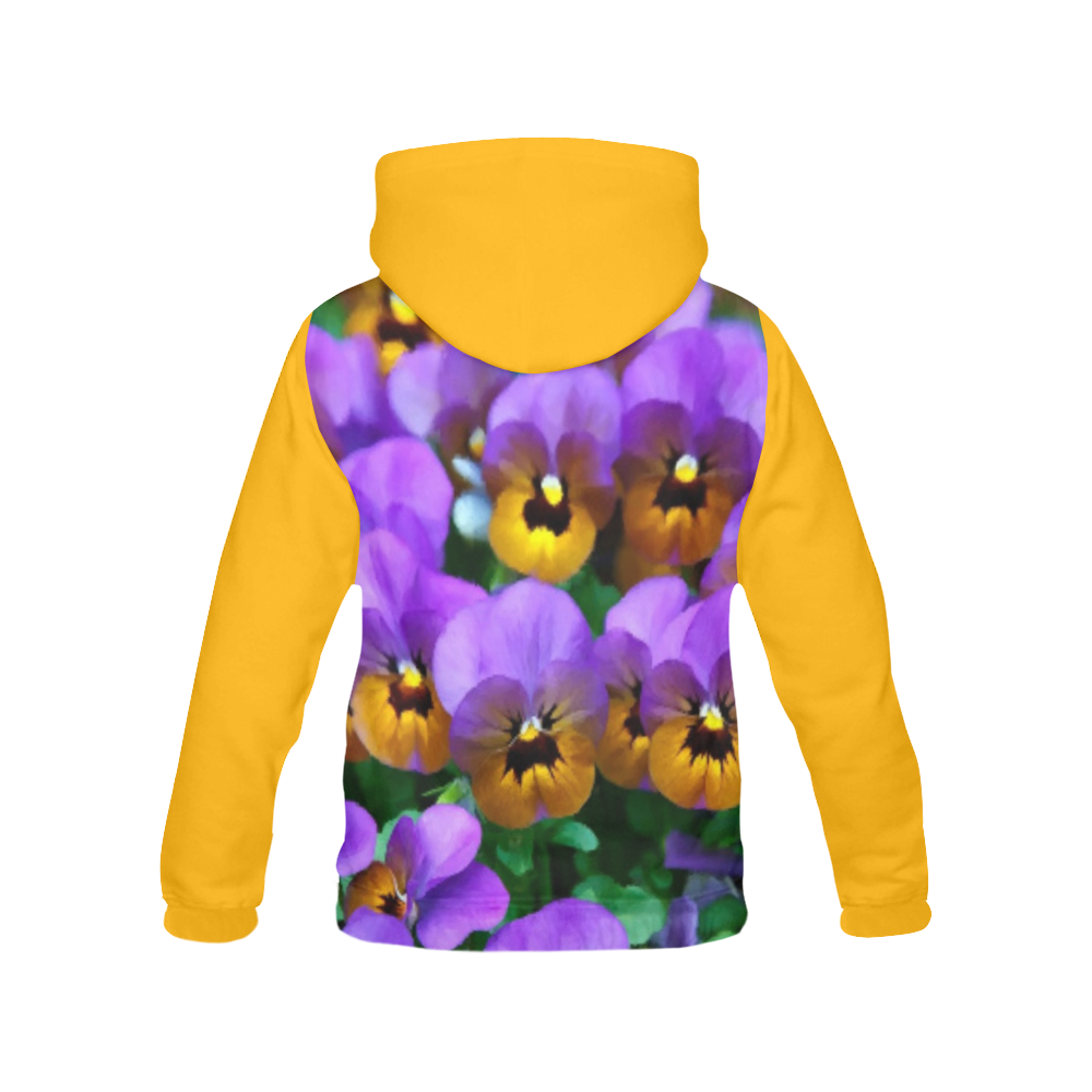 Little Purple Pansies Trimmed in Yellow Gold All Over Print Hoodie for Women (USA Size) (Model H13)