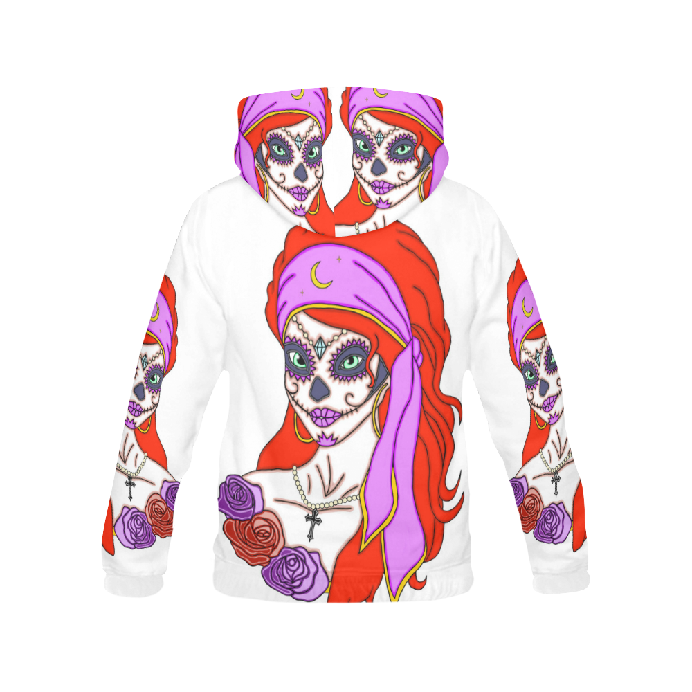 Gypsy Sugar Skull White All Over Print Hoodie for Women (USA Size) (Model H13)