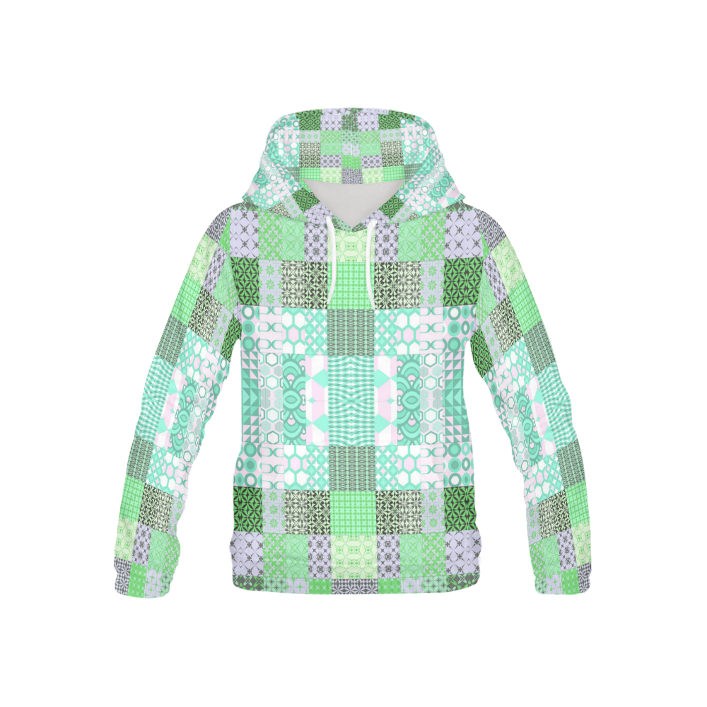 Shapes Pattern Mix - Green Cyan All Over Print Hoodie for Kid (USA Size) (Model H13)