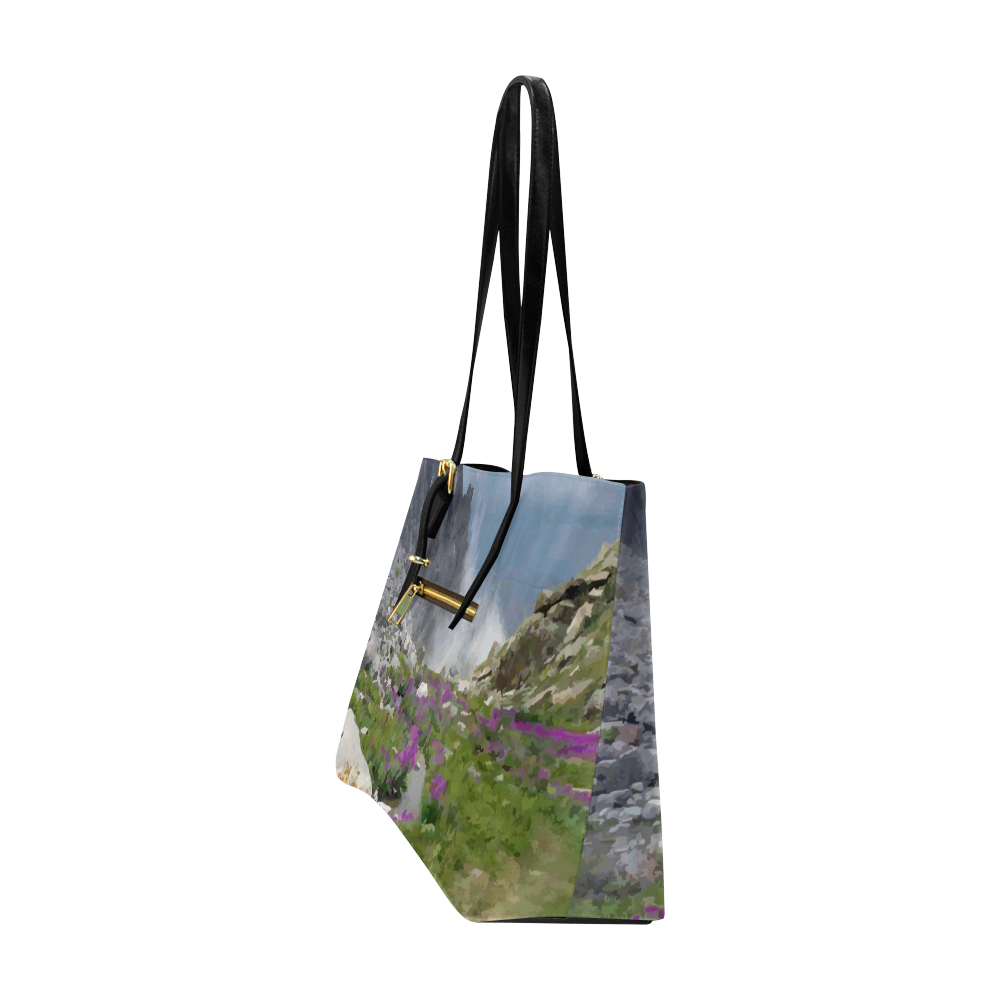 Floral Mountain Landscape Purple Flowers Euramerican Tote Bag/Large (Model 1656)