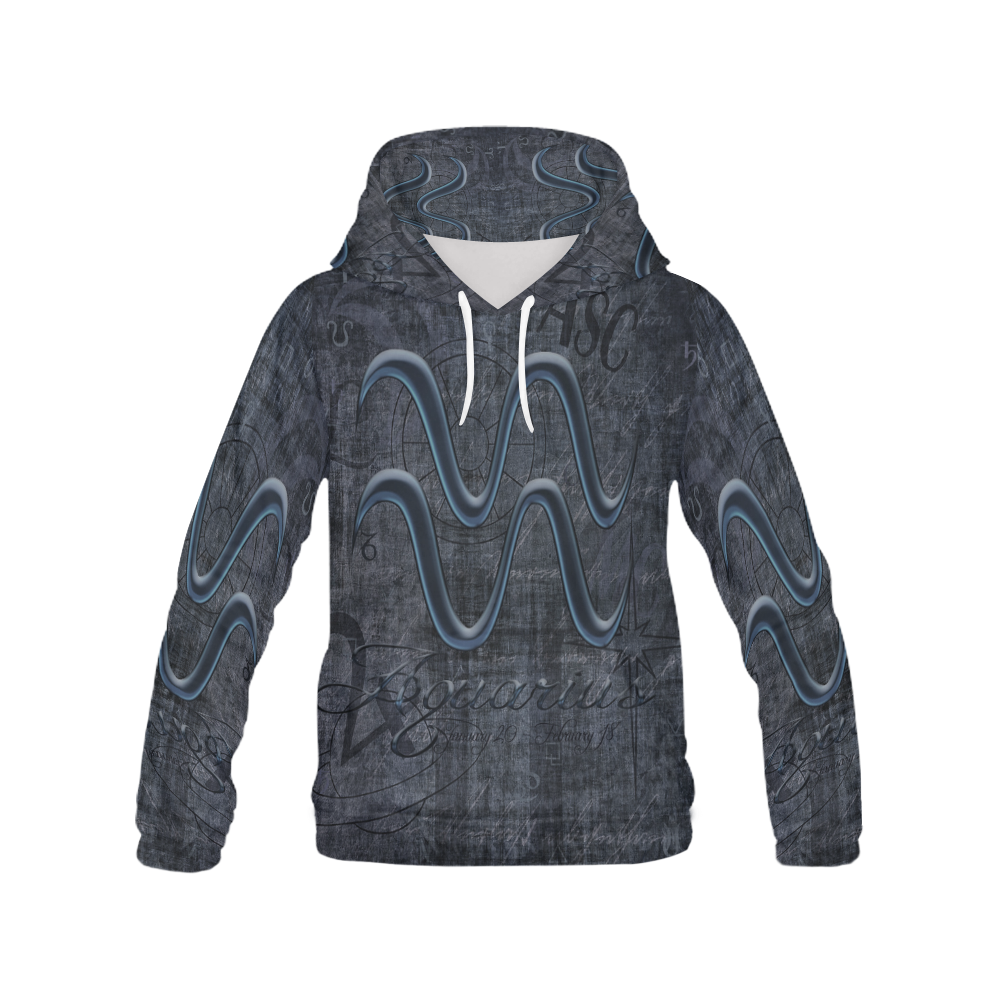 Astrology Zodiac Sign Aquarius in Grunge Style All Over Print Hoodie for Men (USA Size) (Model H13)