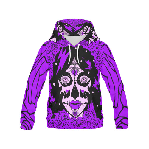 purple roses sugarskull large All Over Print Hoodie for Women (USA Size) (Model H13)