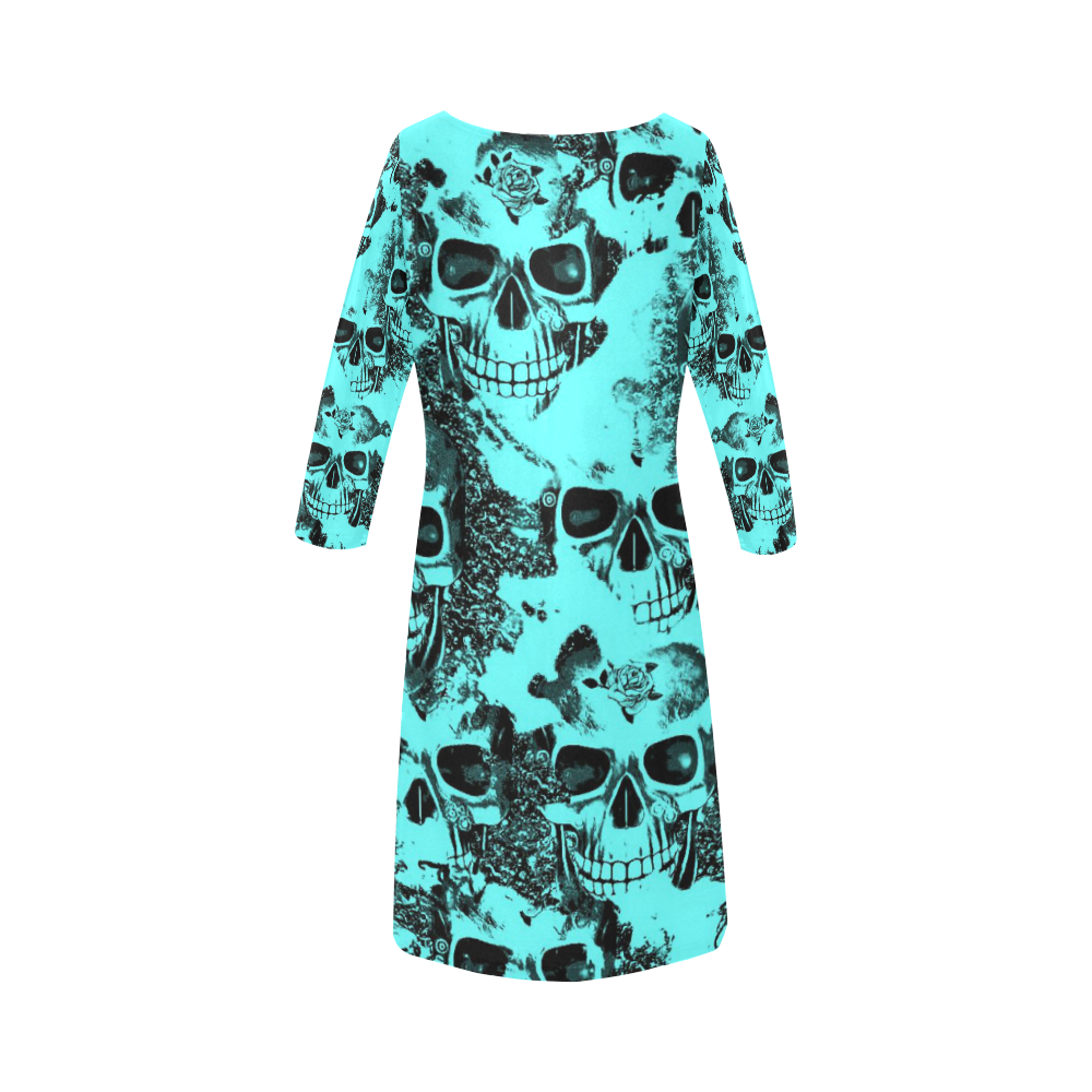 cloudy Skulls aqua by JamColors Round Collar Dress (D22)