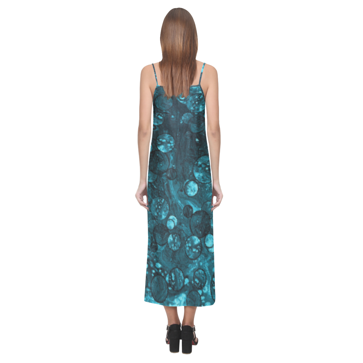 Ocean Dollars Blue V-Neck Open Fork Long Dress(Model D18)