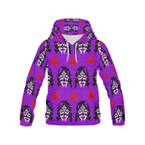 purple roses sugarskull All Over Print Hoodie for Women (USA Size) (Model H13)