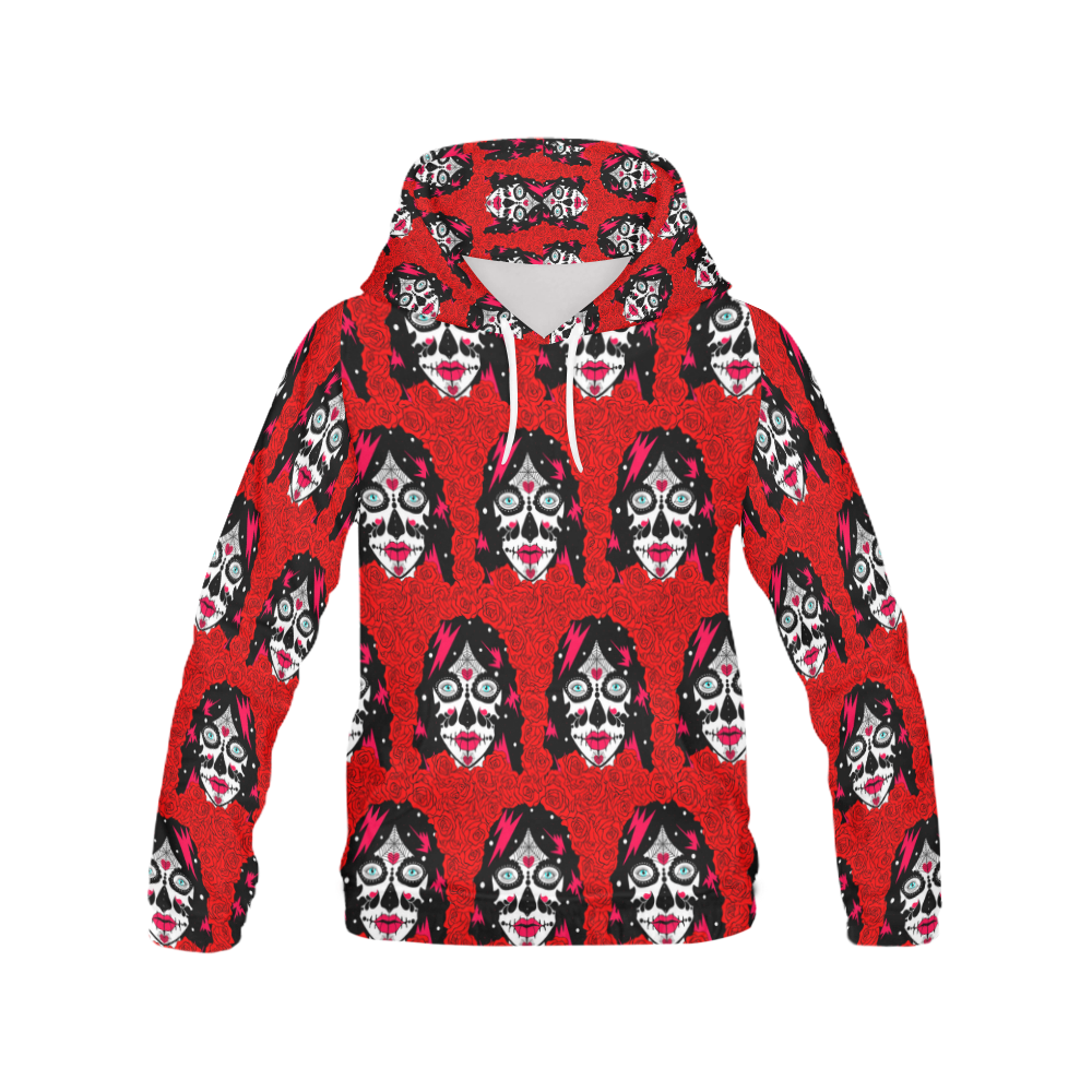 red roses sugarskull All Over Print Hoodie for Women (USA Size) (Model H13)